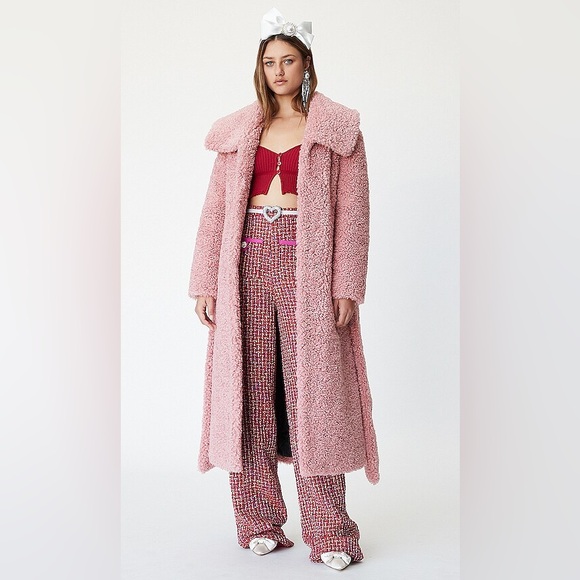 Lover + Friends Nadja Red Pink Tweed Wide Leg Pants - Picture 2 of 9